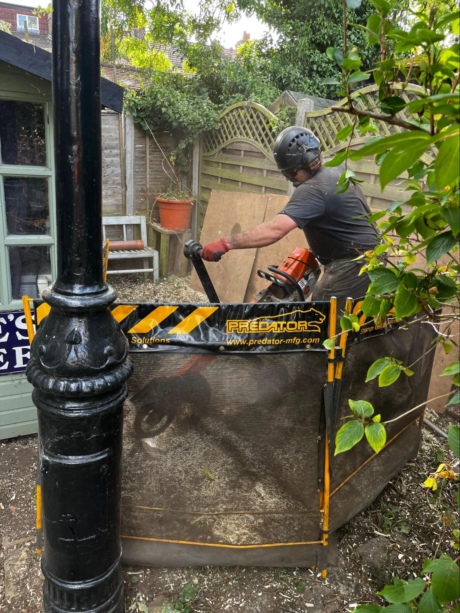 Tree Surgeon Using A Stump Grinder To Remove A Tree Stump Romford